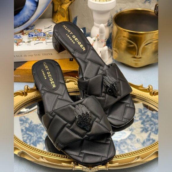 🆕 KURT GEIGER LONDON 🧿 NWOB Black Kensington Quilted Block Heel Sandal, Sz37 7 - Picture 8 of 15